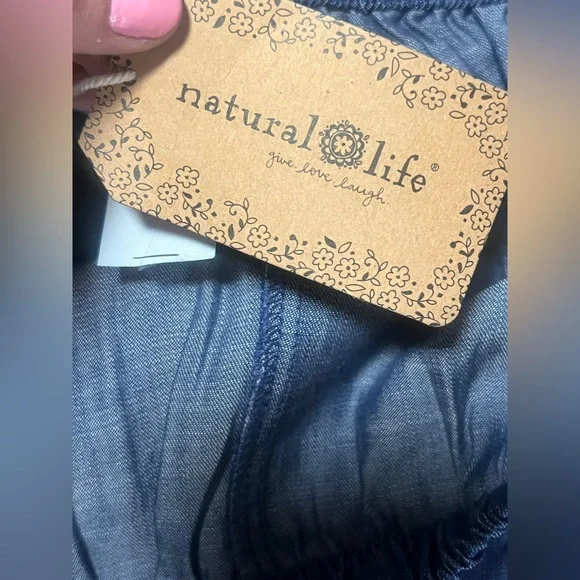 Natural Life NWT Wide Leg Pants XL Blue Chambray Tiered Flowy Boho Coastal - Picture 5 of 10